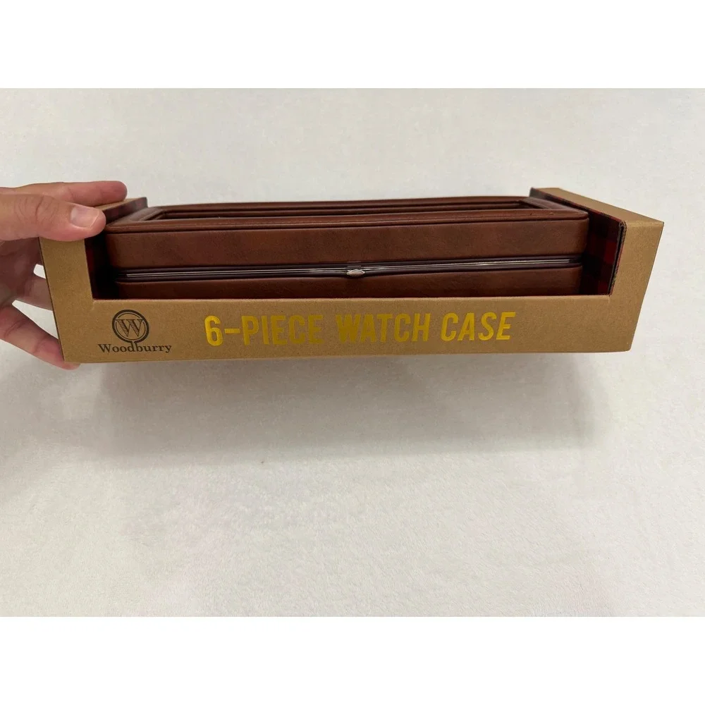 Woodburry 6-Piece Watch Case Brown Faux Leather Display Box Organizer NEW in BOX